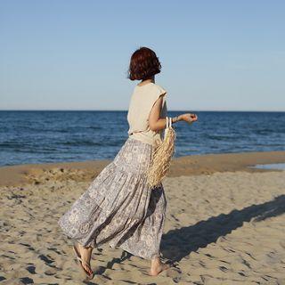 Band-waist Tiered Maxi Paisley Skirt