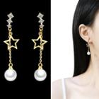 Rhinestone Faux Pearl Star Dangle Earring 1 Pair - Sterling Silver Needle - Drop Earring - One Size