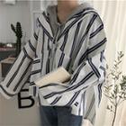 Mock Two Pieces Striped Hooded Blouse