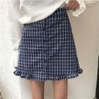 Plaid A-line Buttoned Mini Skirt