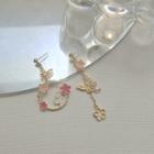 Butterfly Flower Rhinestone Faux Pearl Asymmetrical Alloy Dangle Earring