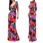 3/4-sleeve Patterned Maxi Dress