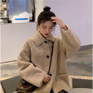 Buttoned Fleece Jacket Camel - One Size