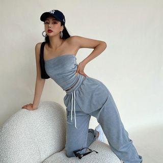 Set: Velvet Tube Top + Sweatpants