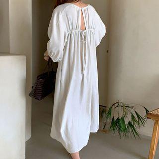 3/4-sleeve V-neck Midi Oversized Dress
