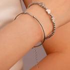 Set Of 2: Heart / Bead Alloy Bangle 01 - Set Of 2 - Silver - One Size