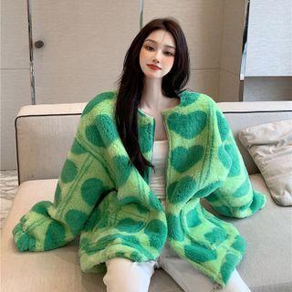 Heart Pattern Fleece Loose-fit Jacket