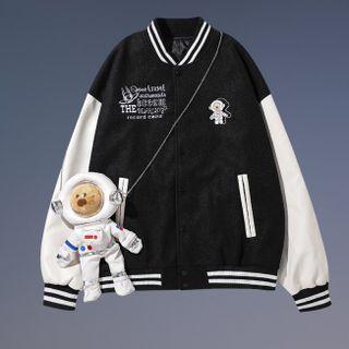 Detachable Bear Letter Embroidered Bomber Jacket
