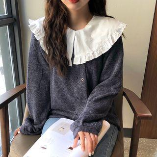 Collared Knit Top Gray - One Size