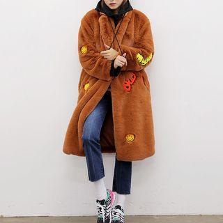 Embroidered Faux-fur Coat