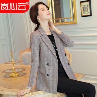 Plaid Double-breasted Blazer / Cropped Dress Pants / Set