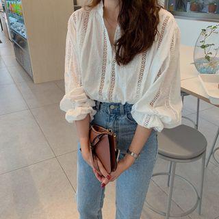 Long-sleeve Lace-panel Shirt White - One Size