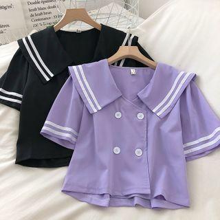 Sailor Collar Double-breasted Short-sleeve Blouse