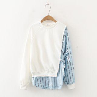 Striped Panel Tie-strap Pullover White - One Size