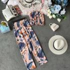 Set: Floral Print Cropped Camisole + Printed Pants