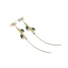 Simple Plated Gold Green Cubic Zircon Leaf Tassel Earrings Golden - One Size