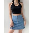 Zipper High-waist Denim Mini Skirt