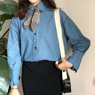 Plaid Bow Denim Shirt