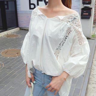 3/4-sleeve Lace Neck Top