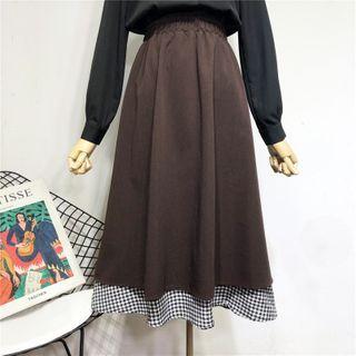 Mock Two-piece Plaid Midi Skirt