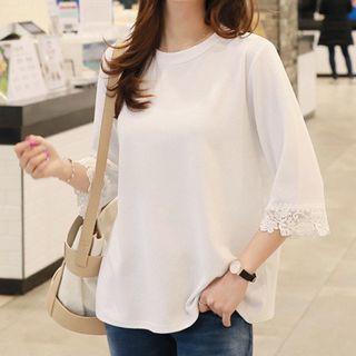 Lace-cuff Elbow-sleeve Top