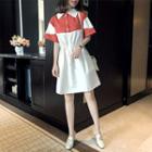 Elbow-sleeve Color-panel A-line Polo Dress