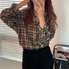 Plaid Long-sleeve Shirt As Shown As Figure - One Size