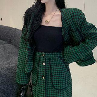 Houndstooth Jacket / Midi Pencil Skirt