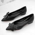 Bow Pointed Toe Genuine Leather Flats