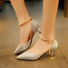 Chunky Heel Glitter Faux Pearl Sandals