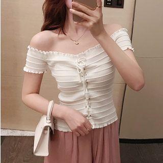Off-shoulder Lace-up Knit Top
