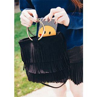 Hoop-handle Fringed Faux-suede Tote