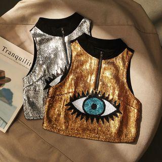 Sequined Eye Cropped Tank Top