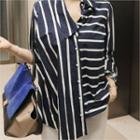 Stripe Asymmetric-hem Shirt