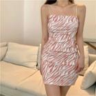 Spaghetti Strap Zebra Print Mini Bodycon Dress Pink - One Size