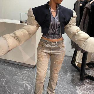 Puff-sleeve Zip-up Cropped Jacket