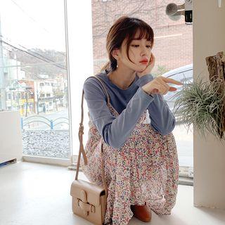 Crinkled Floral Long Pinafore Dress Ivory - One Size