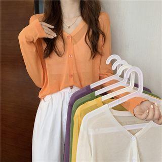 Long Sleeve V-neck Sheer Knit Cardigan