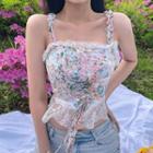 Sleeveless Floral Top Green - One Size