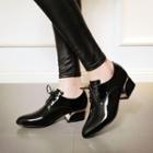 Faux Patent Leather Block Heel Lace-up Shoes