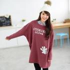 Long-sleeve Lettering Pullover Dress Purple And Red - One Size