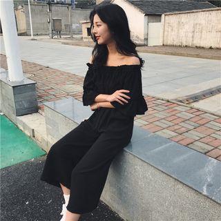3/4-sleeve Off Shoulder Wide Leg Jumpsuit