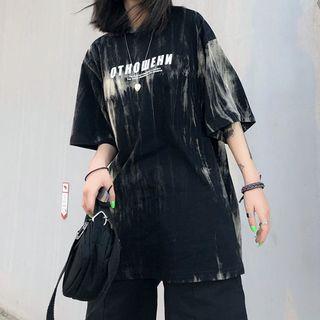 Tie Dye Elbow-sleeve T-shirt Black - One Size