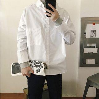 Mock Two-piece Knit Trim Shirt