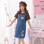 Squirrel Embroidered Dungaree Dress