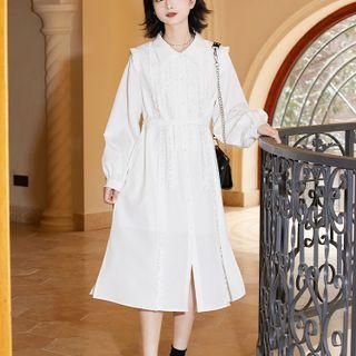 Ruffled Slit Midi A-line Shirtdress