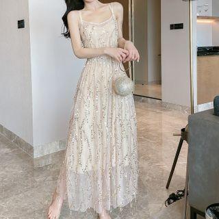 Glitter Strappy Maxi Party Dress