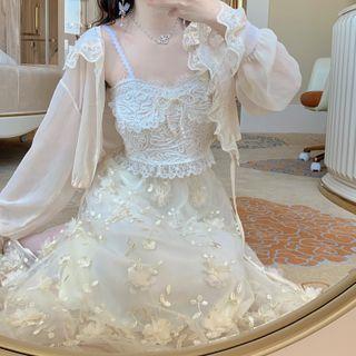 Flower Mesh Maxi A-line Skirt