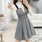 Mock Neck Knit Top / Mini Pinafore Dress / Set