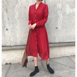 Stand Collar Dotted Print Dress